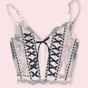 Victoria's Secret Pink Lace Corset Bralette with Black Ribbon